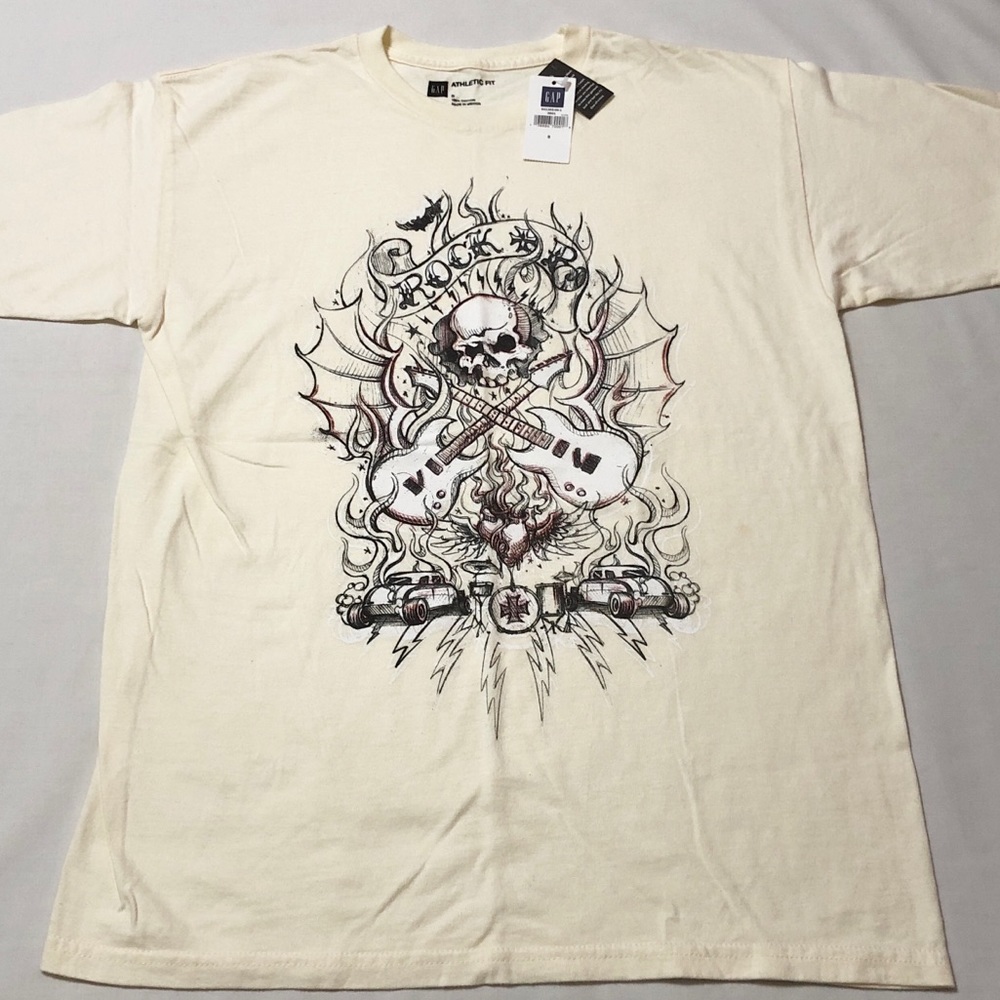 Gap Men’s Cream S/S Graphic Tee w/Skull Print - S